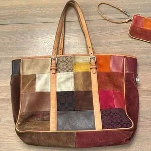 バッグ 2018 Coach Patchwork Turnrock Tote Bag Coach 2018 Patchwork Turnlock Tote Bag A4 Large Vintage Used